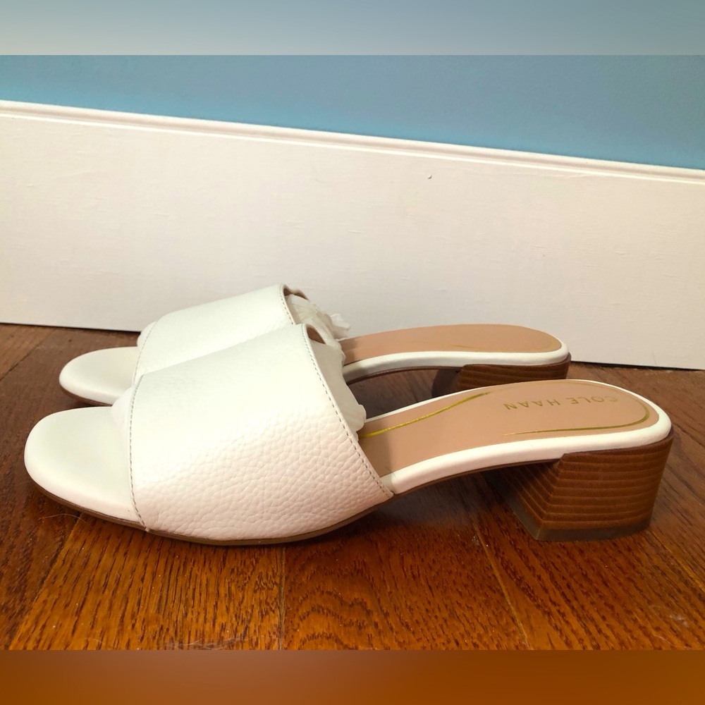 BNWOT Cole Haan white pebbled leather slides. Size 10.